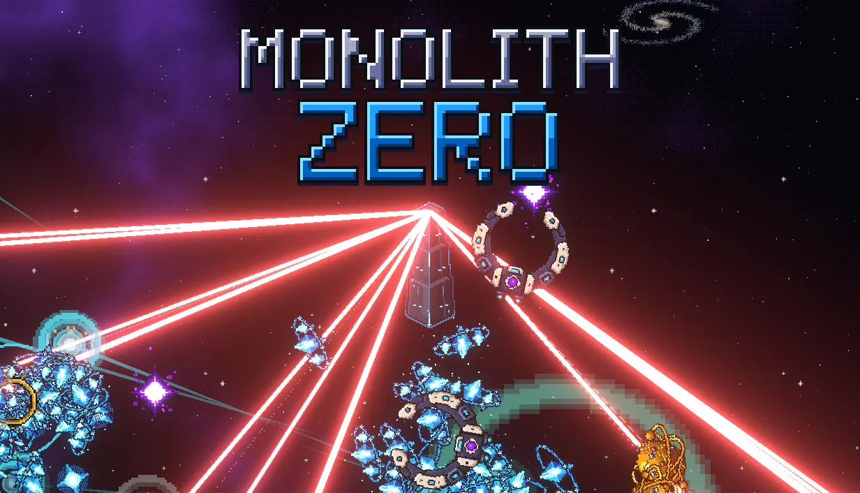 Le Monolithe au centre d’un éventail de lasers, entouré de drones et de cristaux.